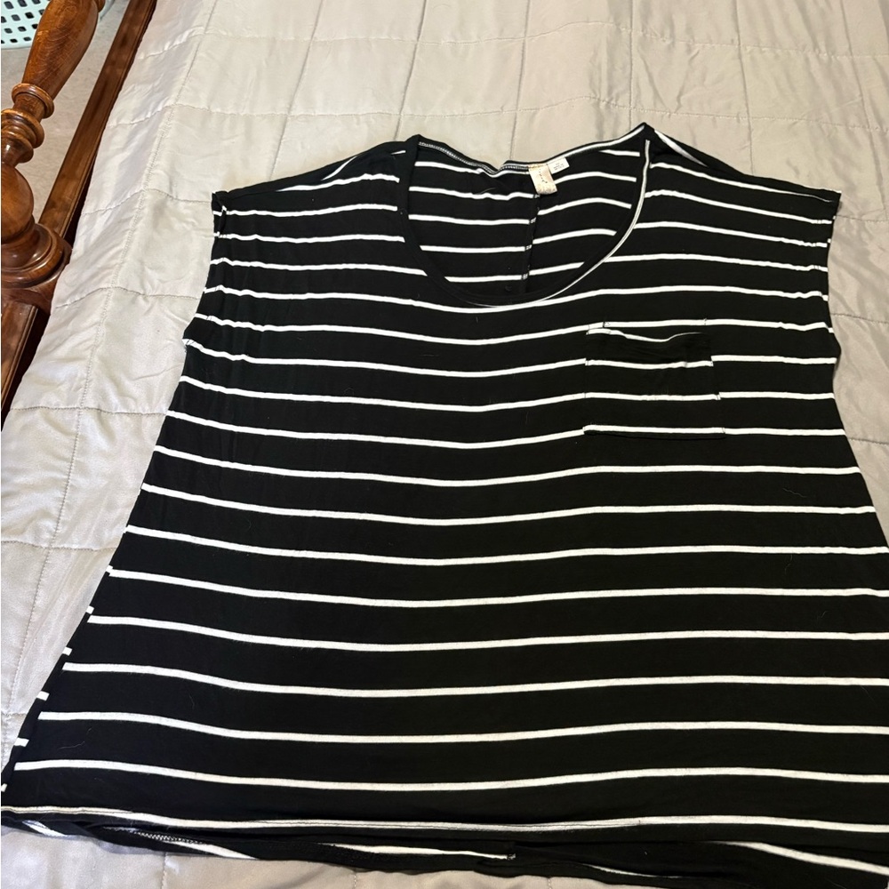 Misia Black and White Striped Short Sleeve Top